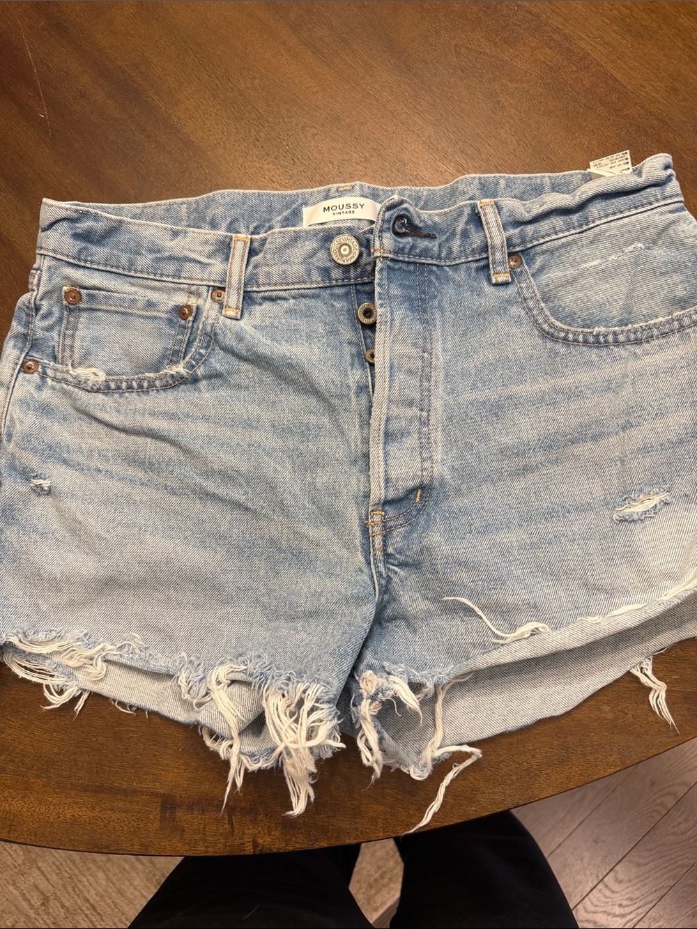 MOUSSY vintage Light Blue Distressed Denim Shorts